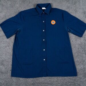 VTG Union 76 Shirt Mens XL‎ Blue Button Up Attendent Short Sleeve Made in USA